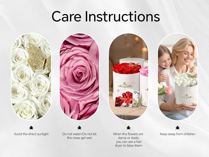 16 Roses in a Box, Preserved Flowers Gifts for Women, Forever Flowers for Delivery, Flower Birthday Gifts Box for Her, Eternal Flowers Rose Gifts for Mom, White