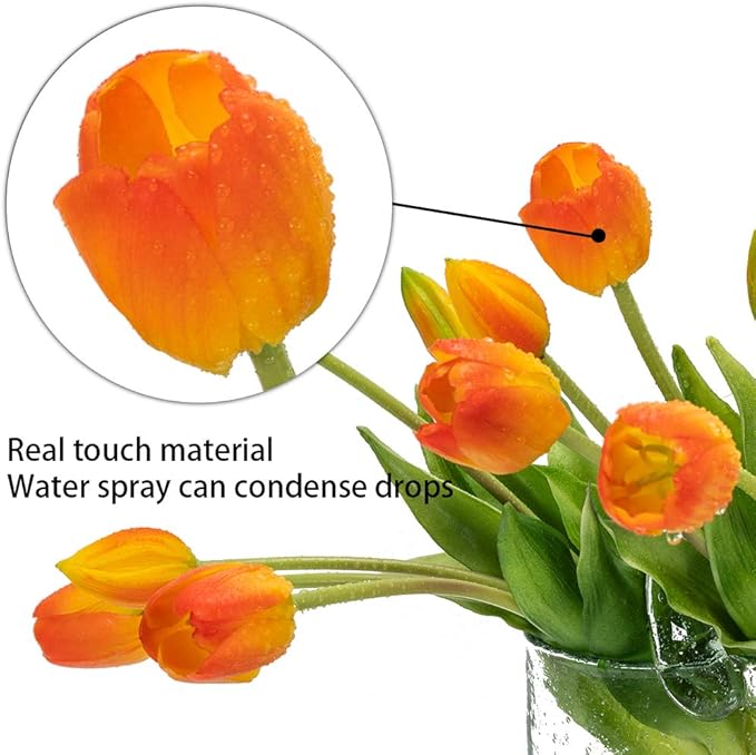 40pcs Artificial Tulips Flowers, Real Touch Latex Bouquet, Fake Tulips for Office Wedding Party Home Kitchen Garden Decoration(Orange Suit 40pcs)