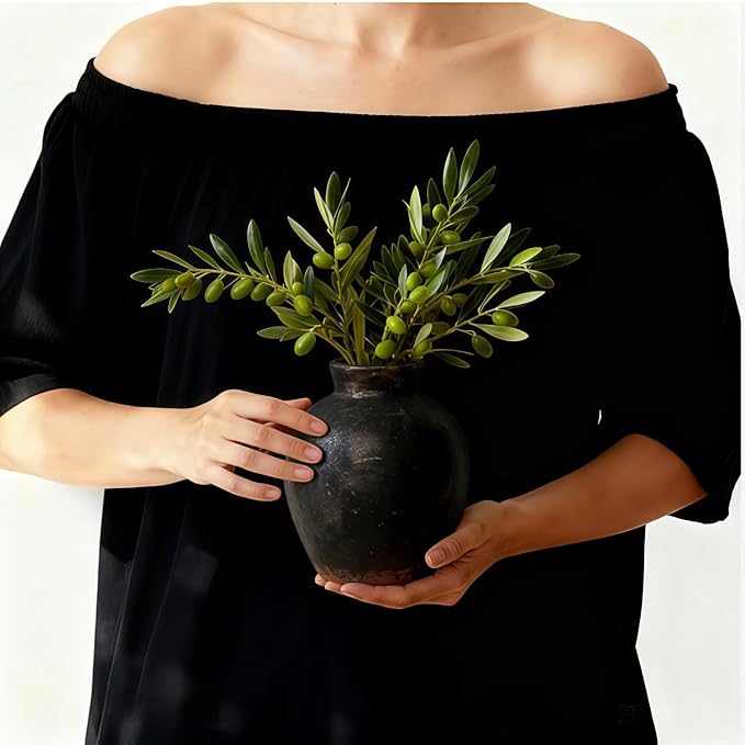 Ceramic Vase, 6 inch Minimalist Rustic Farmhouse Terracotta Vase for Home Decor, Table, Living Room, Entryway, Shelf, Mantel Decoration (Black)
