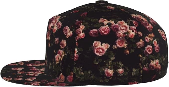 ASYG Rose Baseball Cap Women Hat Fashion Flat Bill Brim Flowers Adjustable Hats Cute Cap
