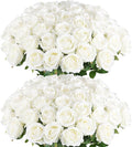 Jasion 50PCS Artificial Roses Realistic Velvet Silk Fake Flowers Long Stem Faux Flowers Bouquet for Wedding Home Party Table Centerpieces Decoration (White)