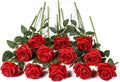 Kisflower 12 Pcs Red Roses Artificial Flowers with Stems Silk Roses Fake Rose Realistic Flower Bouquet for Wedding Party Office Home Decor (Red)