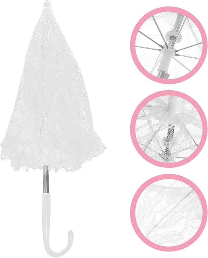 Lace Umbrella Parasol Floral White Umbrella Vintage Wedding Bridal Umbrella Photography Scene Props for Baby Shower Bridal Decorations Assorted Color A
