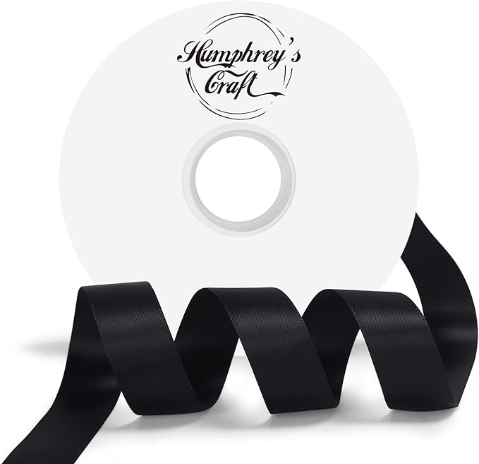 Humphrey's Craft 1 Inch Black Double Faced Satin Ribbon - 50 Yards Variety of Color for Crafts Gift Wrapping DIY Bows Bouquet Decoration Sewing Christmas Tree Wedding and Invitation Card.