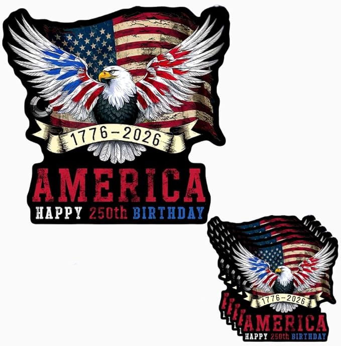 HANDICHI Design 5-Pack 5 Inch America 250th Birthday Stickers (1776–2026), Waterproof Patriotic Eagle & Flag Vinyl Decals