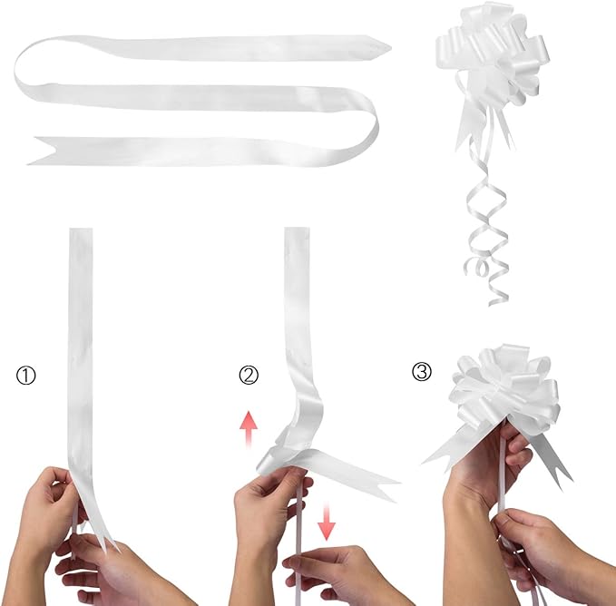GWHOLE 60 Pcs 5'' White Ribbon Pull Bows for Gift Wraps, Wedding Decor
