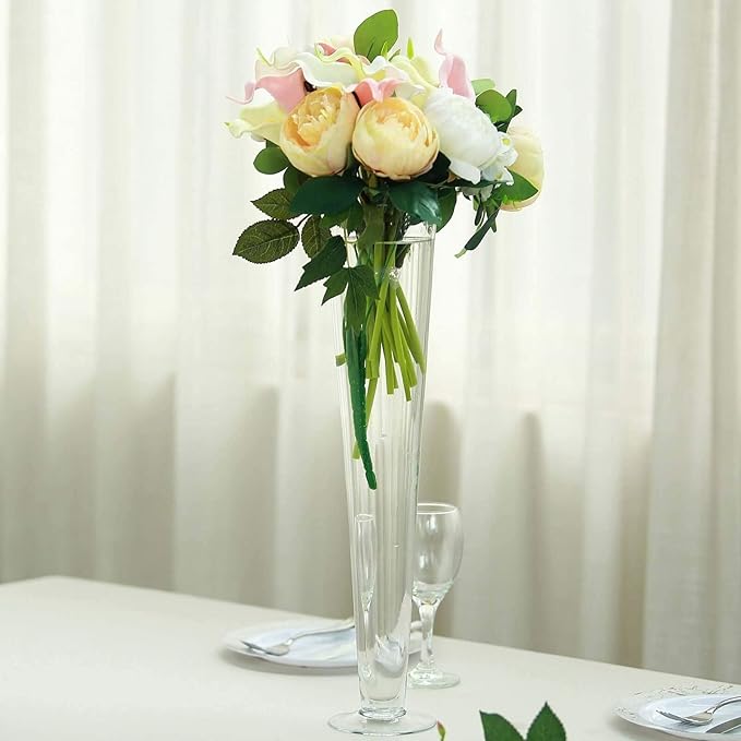 Efavormart 12pcs/Set 20" Tall Trumpet Heavy Duty Glass Centerpiece Vase for Wedding Party Banquet Events Centerpiece Decoration