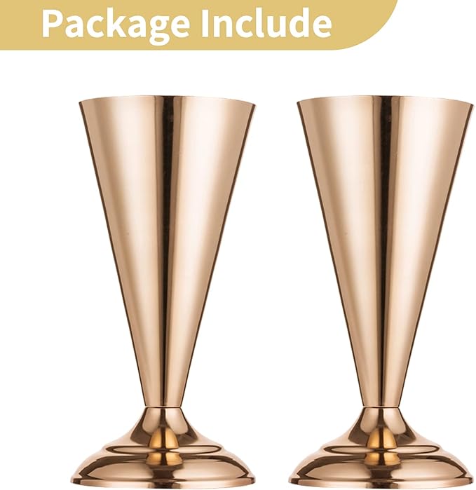 2 Pcs Tabletop Metal Wedding Flower Trumpet Vase, 9.8 inch Table Decorative Centerpiece, Artificial Flower Arrangements for Anniversary Ceremony Party Birthday Event Aisle Home Decoration (Gold)