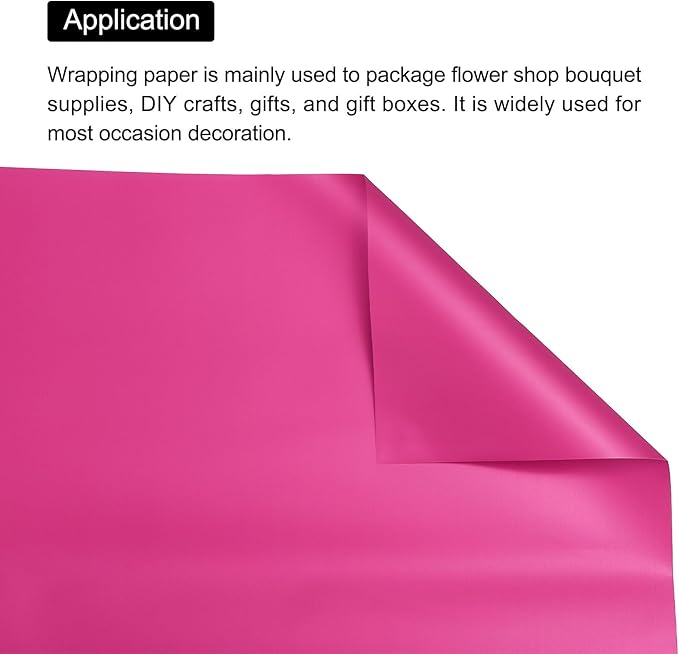 MECCANIXITY Pearlescent Film Flower Wrapping Paper 22.8x22.8 Inch Waterproof for DIY Crafts, Gift/Gift Box Packaging Deep Pink Pack of 10