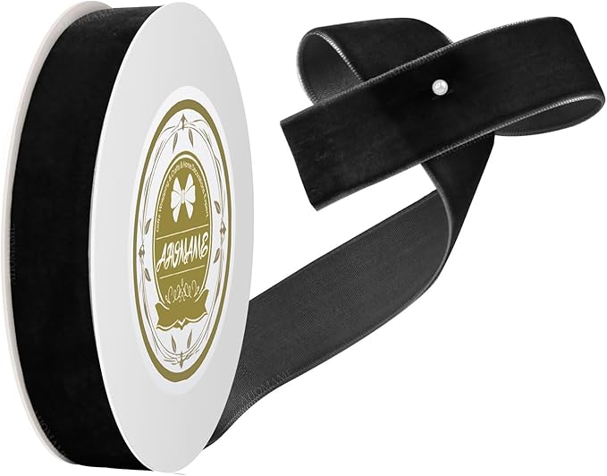 Black Velvet Ribbon - 1 inch x 10 Yards for Gift Wrapping, Crafts, Christmas Decor, Bow Making, Vintage Fabric Black Velvet on The Spool for DIY