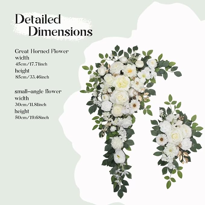Wedding Arch Flowers,Artificial Flower Arch Decor,2pcs Artificial Flower Arrangement for Wedding Decor Reception Backdrop Floral Decorations (White)