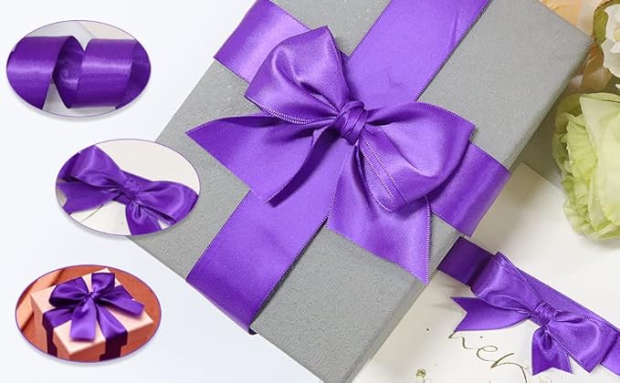 Double Face Purple Satin Ribbon 7/8 inch X 25 Yards Polyester Purple Ribbon for Gift Wrapping Very Suitable for Weddings Party Invitation Decorations and More
