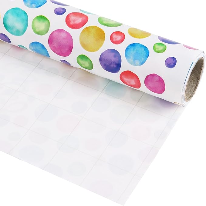 KIMOBER Birthday Wrapping Paper Roll,Colourful Paper with polka dot Gold Happy Birthday and Cut Lines on Reverse(17in×33ft Roll)