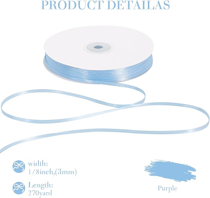 TONIFUL 1/8 Inch x 200 Yards Light Blue Thin Solid Satin Ribbon Giant Spool Double Face Ribbons for Crafts Hanging Tags Invitation Card Balloons Bouquet Hair Gift Wrapping Party Decoration
