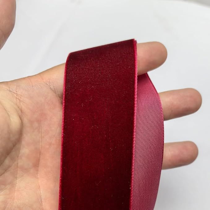 Chenkou Craft Dark Red 25 Yards/roll 1 1/2" Velvet Ribbon Lots Bulk (Dark red, 1 1/2"(40mm))