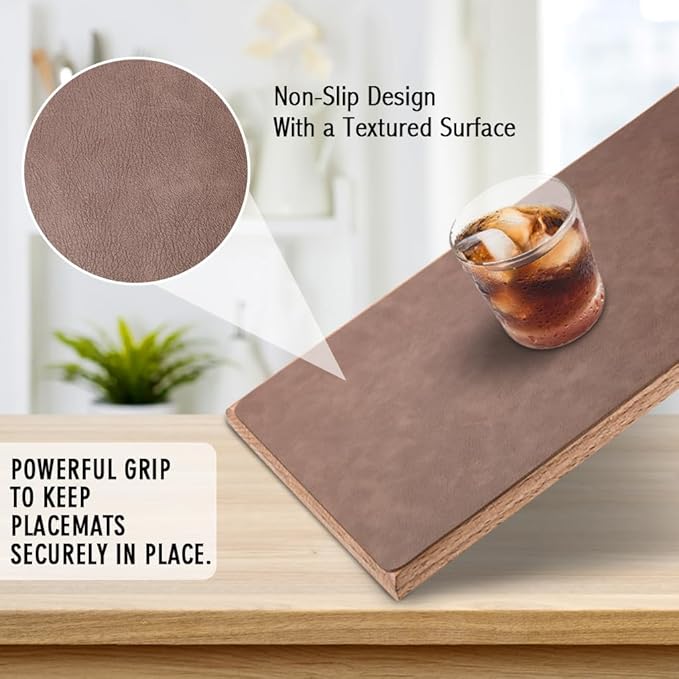 UnivoColors Washed Cowhide Pattern Faux Leather Big Size Placemats Set of 4, Waterproof Easy to Clean Anti-Slip PU Table Mats for Party Decoration19.7″×13.6″,Light Green Retro Cowhide Pattern