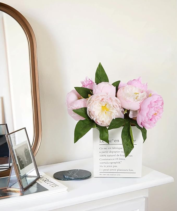 Pink Peonies Silk Flowers 2 Bouquets Pink Fake Peonies 14 Heads Faux Peony Flowers with Stems for Wedding Decoration Bride Bouquet Faux Flowers Crafts Floral Arrangement (Multi-Pink)