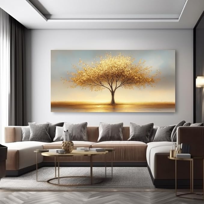 LAVIKARS Modern Tree of Life Wall Art for Living Room Office Golden Sunset Abstract Landscape Canvas Painting Prints Large Nature Artwork Home Kitchen Bedroom Decor (16x30 Inches)