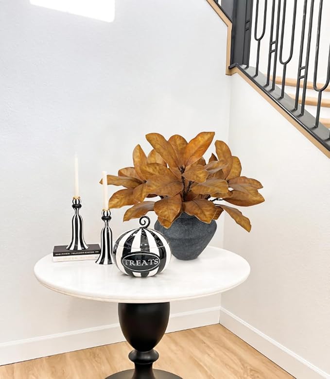 Briful Artificial Magnolia Leaves Stems 3 Pack 22in Yellow Brown Fake Magnolia Branches for Vase Fall Leaves Stems for Home Room Arrangements Centerpieces Thanksgiving Décor (Vase Not Included)