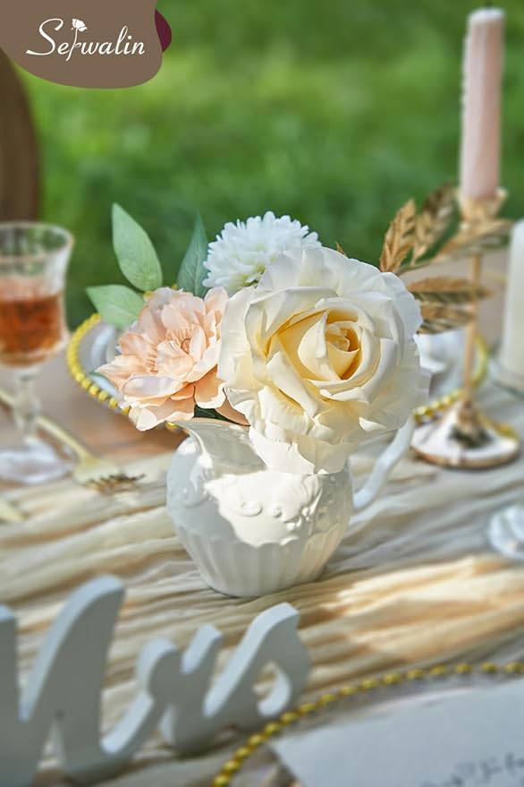 Serwalin Artificial Flowers Boho Champagne Flowers Fake Wedding Flowers Cake Flowers for DIY Wedding Bouquets Bridal Shower Centerpieces Floral Arrangements Party Decor