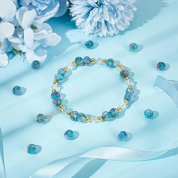PH PandaHall 70pcs 6~8mm Gold Sand Lampwork Beads Glass Handmade Round Loose Beads for Rosary Making Jewelry Craft Making with 2mm Hole - Dodger Blue