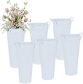 9 Inch Galvanized Metal Vases for Flowers - 6 Pcs Farmhouse Decorative Tall Flower Bucket with Handles, Rustic French Tin Planter Buckets for Wedding Decor (Pure White)