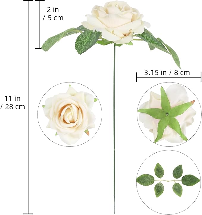 Champange Roses Artificial Flowers 16pcs Velvet Artificial Roses with Stems 3.15" Fake Roses for Bridal Bouquet Wedding Flowers for Floral Centerpieces Home Party Decor (Champange)