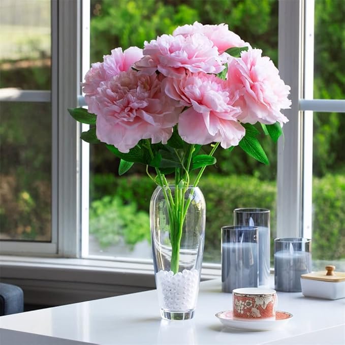 Enova Floral Oval Domed Glass Vase for Flowers, 4" W 9" H Clear Large Domed Bullet Cylinder Floral Vase for Home Decor, Wedding Centerpiece Event (1 Piece)