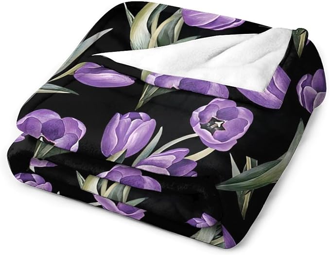 Purple Tulip Blanket Flower Gifts for Girls Women Tulip Floral Throw Blanket for Kids Adults Soft Warm Cozy Fleece Blanket for Couch Sofa Bed 50"x60"