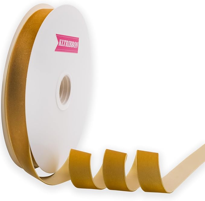 Nylon Velvet Ribbon Single Faced,1 Inch X 25Yards Spool (Gold)