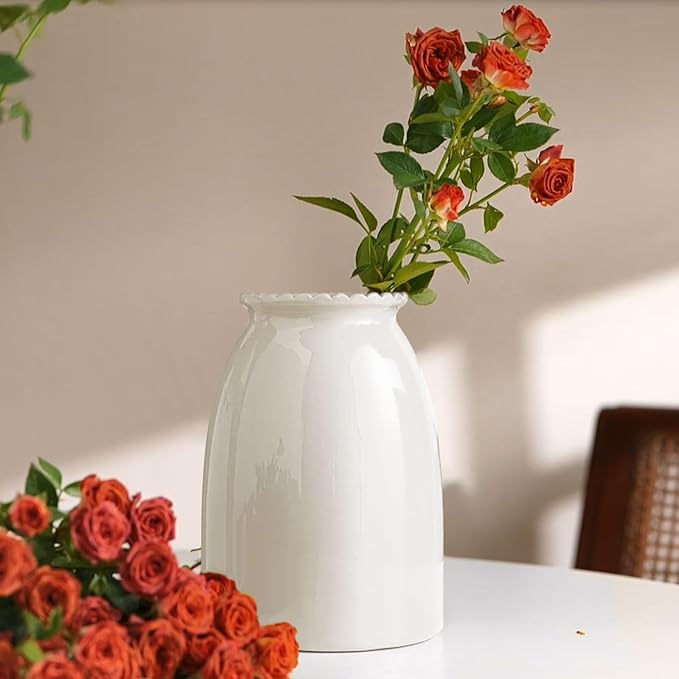 hjn White Flower Vase- Ceramic Vase for Flowers, Modern Vases for Living Room/Home Decor Accents/Entryway/Mantel/Bookshel-White