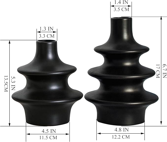 Modern Ceramic Vase Set, Small Matte Black Vases for Home Decor, Minimalist Vase for Entryway, Living Room Decoration, Table Centerpieces