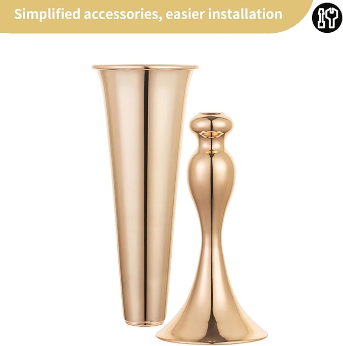 NUPTIO Gold Tall Centerpiece Table: 21.9" Trumpet Vases for Wedding Metal Flower Stand for Party Decorations Set of 6