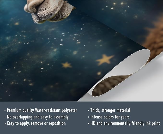 Starry Sky Alpaca Wall Mural, Dreamy Galaxy Moon Alpaca 3D Wall Murals, Cute Animal Wallpaper Mural, for Living Room Bedroom Large Wallpaper Indoor Decor 177.16" W x120 H