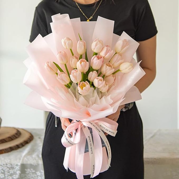 WRAPAHOLIC 20 Sheets Flower Wrapping Paper - 22.4 x 22.4 inch Pure Pastel Pink Water-Resistant Floral Bouquet Wrapping Paper, Florist Supplies Packaging for Wedding Birthday Gift DIY