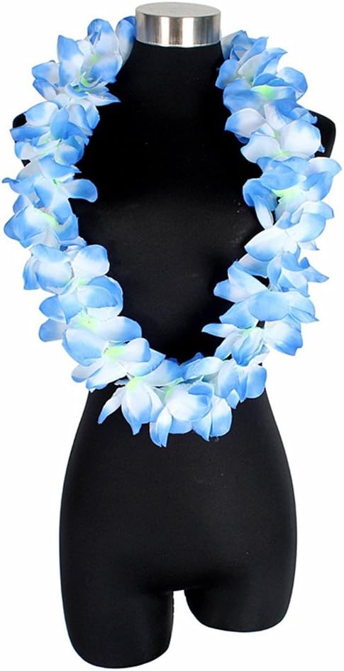 ALIMITOPIA Hawaiian Hula Leis Dance Wreath Garland Artificial Flowers Fabric Neck Loop for Luau Party Costumes (Blue;4pcs)