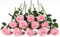 Kisflower 12 Pcs Pink Roses Artificial Flowers with Stems Silk Roses Fake Rose Realistic Flower Bouquet for Wedding Party Office Home Decor (Pink)