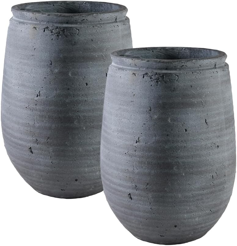 Serene Spaces Living Gray Aged Stone Planter Vase - Indoor/Outdoor Flower Pot, Textured Stone Finish, Planter & Cachepot, Timeless Home Décor for Plants & Flowers, 10" Diameter & 12" Tall, Pack of 2