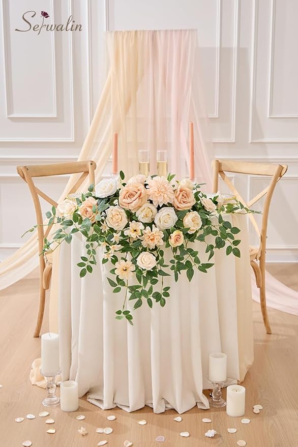 Serwalin Artificial Flowers Combo Box Set Champagne Fake Flowers for DIY Table Centerpieces for Thanksgivings Day Bridal Wedding Decorations Silk Floral Arrangements Party Baby Shower Decor