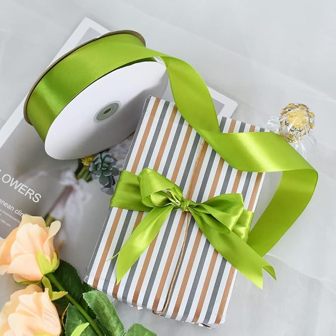 TONIFUL 1-1/2 Inch (40mm) x 100 Yard Sage Olive Green Wide Satin Ribbon Solid Fabric Ribbon for Gift Wrapping Chair Sash Valentine's Day Wedding Birthday Party Decoration Hair Floral Craft Sewing