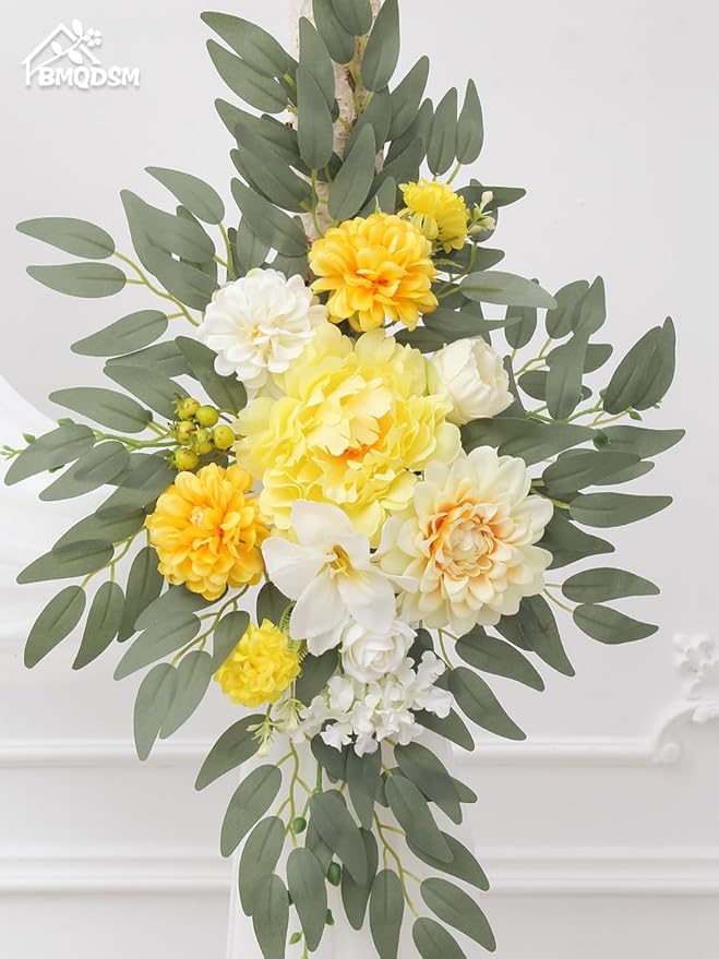 Artificial Flowers Wedding Arch Decor Arch Flowers (Set of 2) for Wedding Welcome Sign and Backdrop Decoration (Yellow)