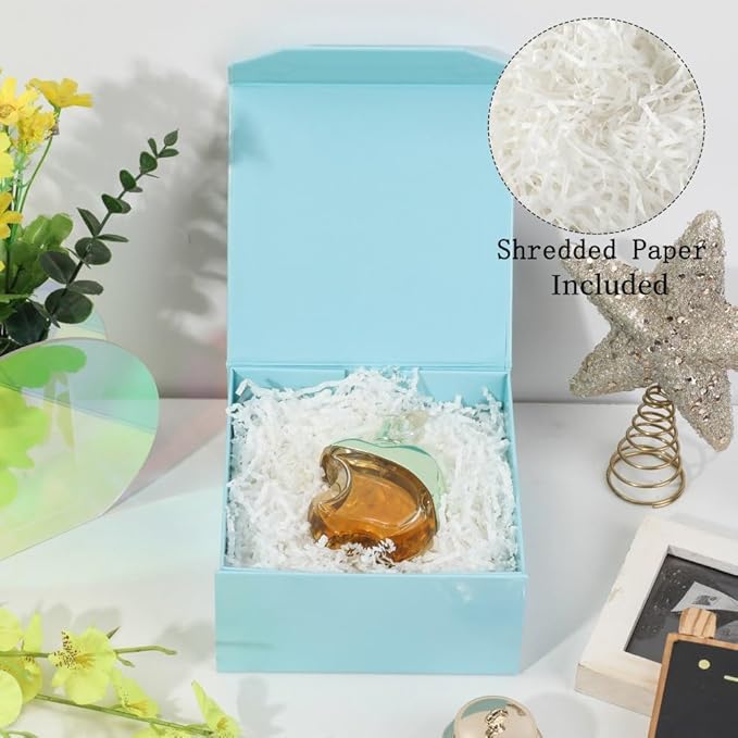 6 Pcs Small Blue Gift Box 6x6x3 Inch Magnetic Gift Box with Crinkle Paper Luxury Gift Boxes with Lids for Presents