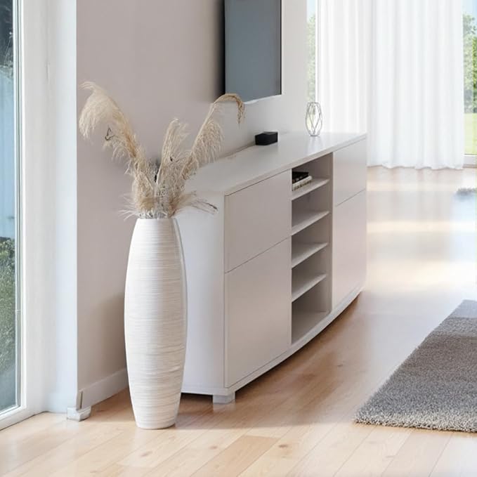 Tall Floor Vase, 27.5 inches (70cm, 2.3FT) Floor Vase Sturdy and Luxurious,Tall Vases for Country Home Decor, Living Room, Resin White Vases