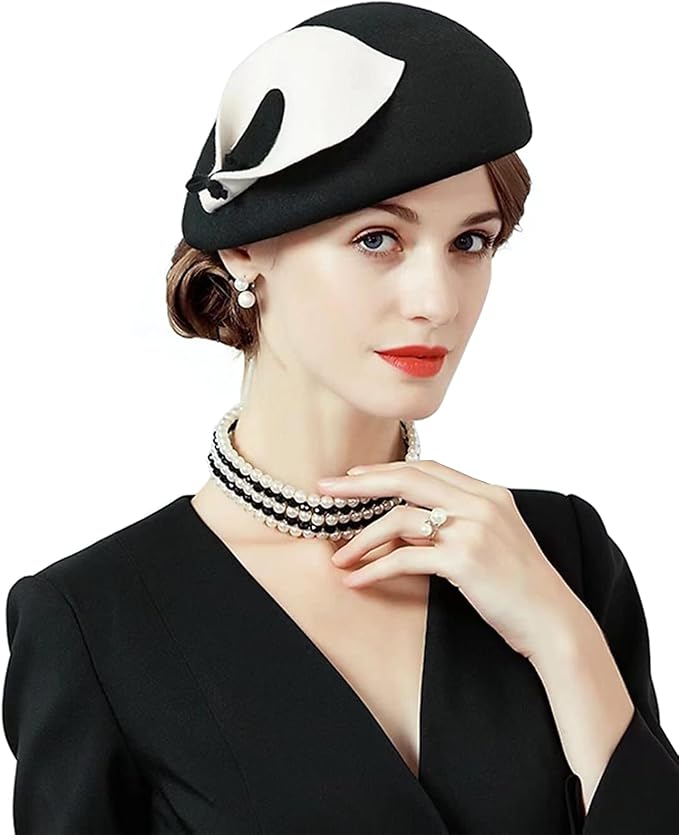 ORIDOOR Women Vintage 100% Wool Felt Flowers Bucket Cloche Bowler Hat Church Wedding Beret Hat