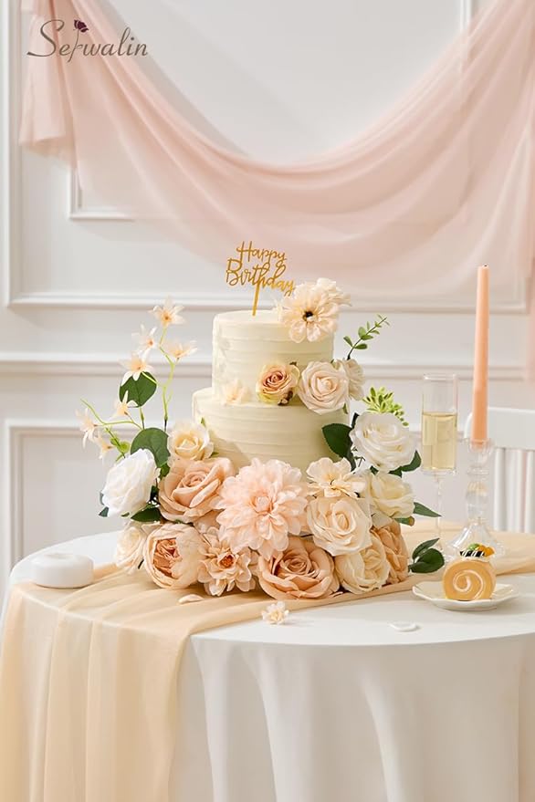 Serwalin Artificial Flowers Combo Box Set Champagne Fake Flowers for DIY Table Centerpieces for Thanksgivings Day Bridal Wedding Decorations Silk Floral Arrangements Party Baby Shower Decor