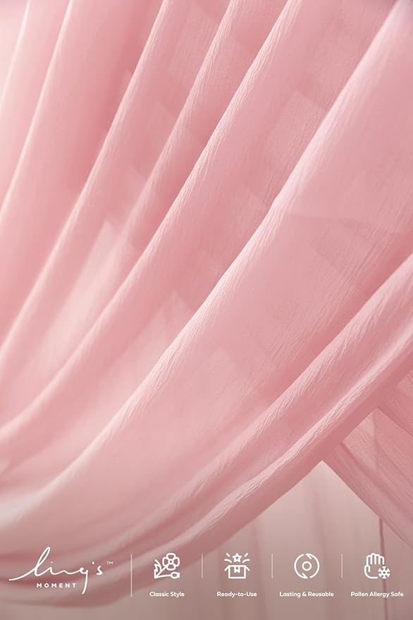Ling's moment Pink Backdrop Curtains, 10Ft x 23Ft Blush Pink Long Sheer Wrinkle-Free Background Backdrop Curtain&Table Cloth for Birthday Party Wedding Baby Shower Photo Booth Decor