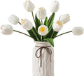 10PCS Artificial 18.5" Long Stem White Tulips Bouquet PU Flowers, Fake 6 Color Tulip Faux Flowers with Bendable Stems for Floral Table Wedding Home Decor
