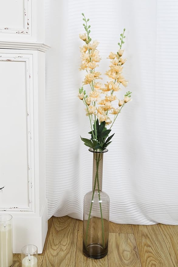 8PCS Delphinium Artificial Flowers Champagne Silk Faux Flowers 33.5'' Long Stem Fake Larkspur Flowers for Tall Vase Home Wedding Garden Table Decor(Champagne)