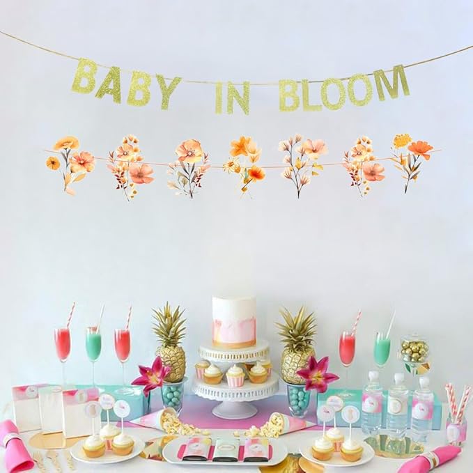 JENSENLIN Baby in Bloom Banner Kit, Wildflower Theme Baby Shower Decorations, Floral Party Banner with Autumn Colors,for Boy Girl Birthday Decorations.