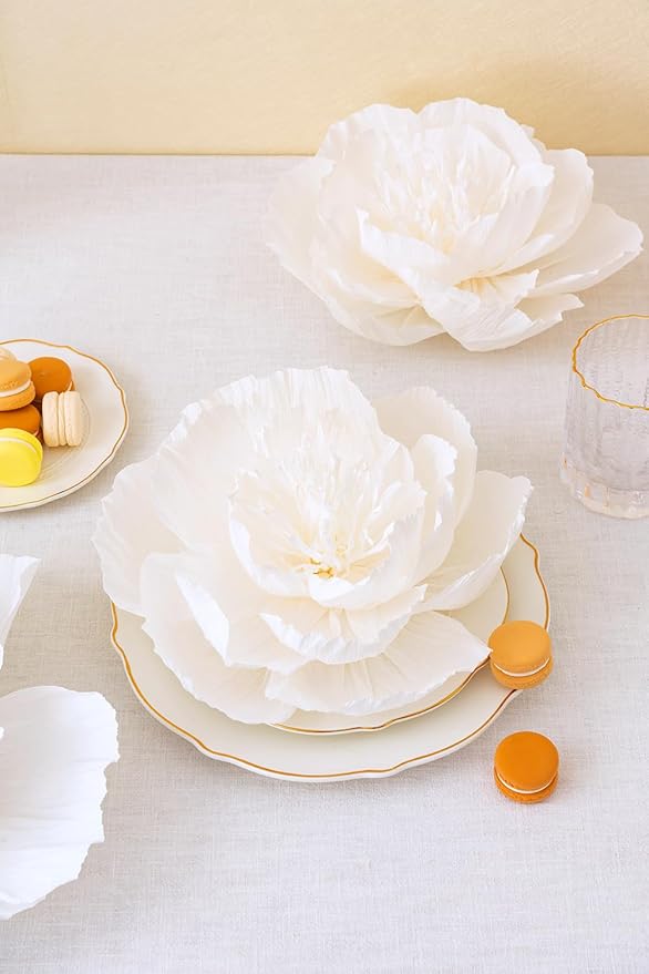 Crepe Paper Flowers Decoration for Wall, Artificial Flowers for Wedding Decor,Flower Backdrop Decor,Baby Shower,Birthday Party,Photo Backdrop,Archway Decor, Nursery Wall Decor(White,Set/6)
